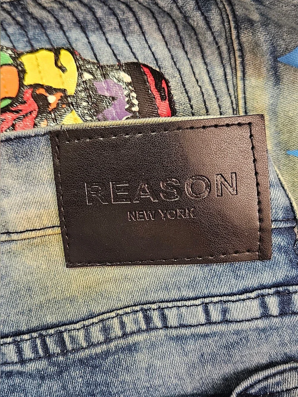 Reason NYC Graphic Patch Moto Jeans Men’s 34 Streetwear Denim